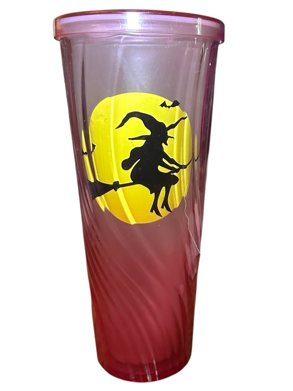 Halloween Witch Textured Tumbler, red-to-pink gradient, swirl-textured acrylic